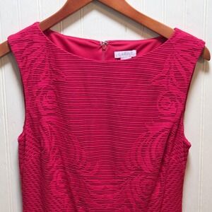 Cache Dress Womens 8 Pink Textured Jacquard Sleeveless Sheath Knee Length